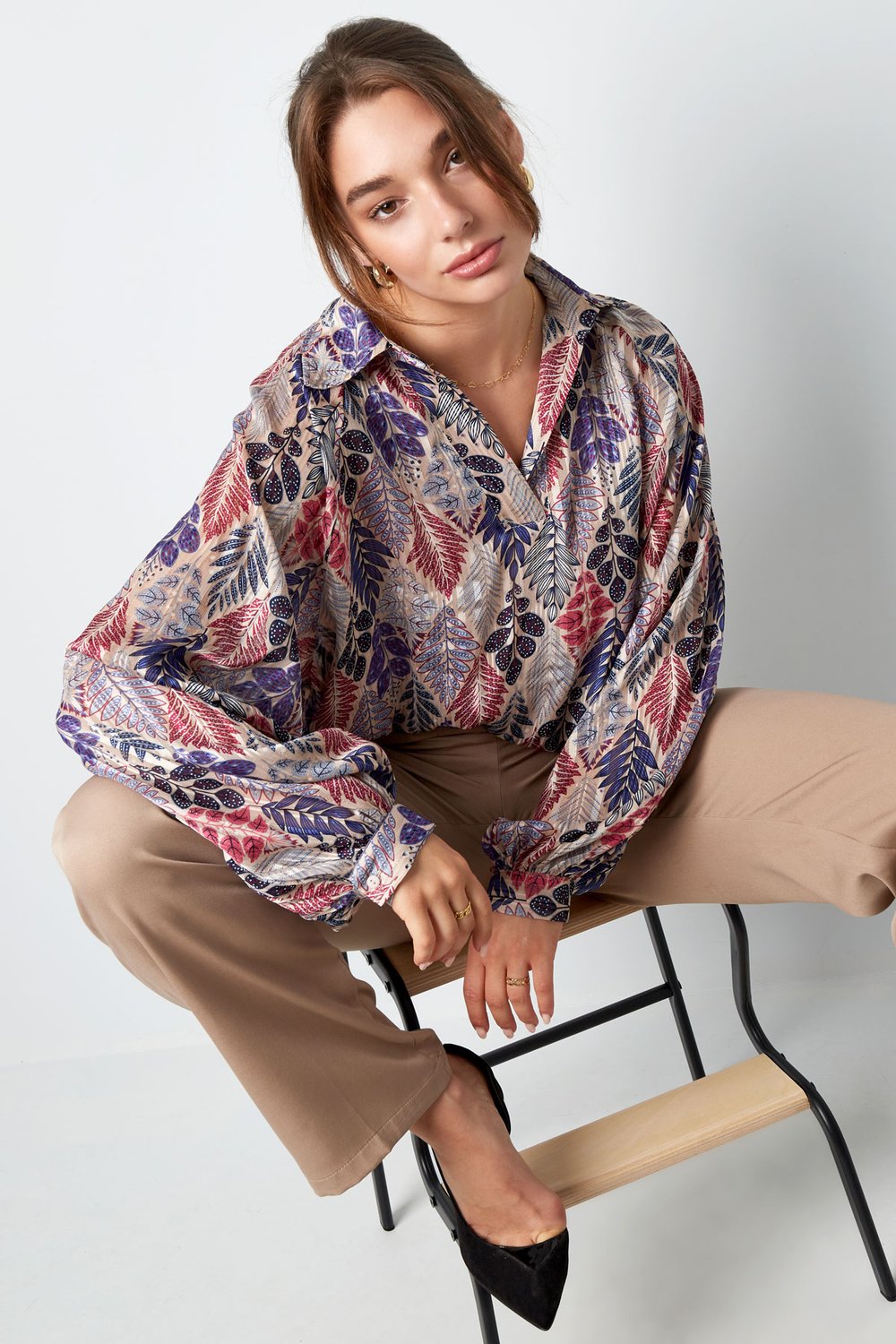 Blouse autumn print green multi h5Picture2